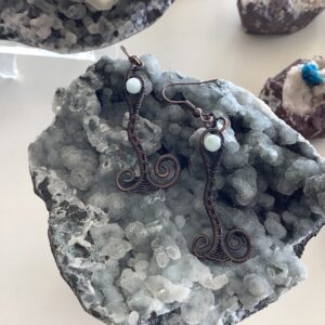 Green Moonstone copper earrings w/ stainless steel ear hooks