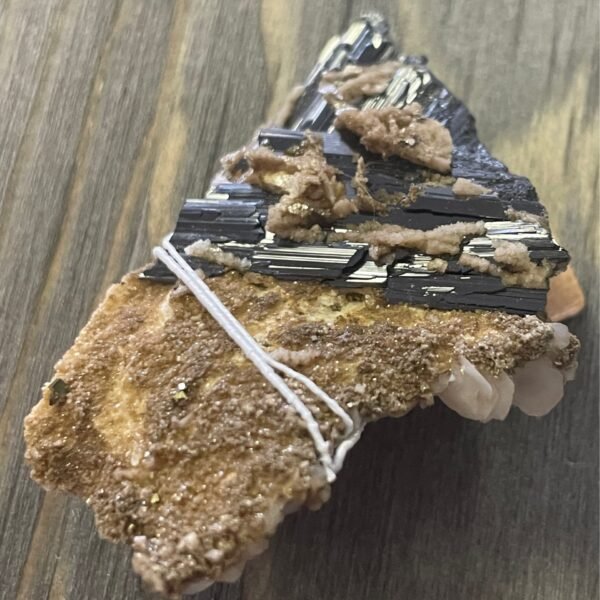 Black Tourmaline with pyrite & bladed calcite