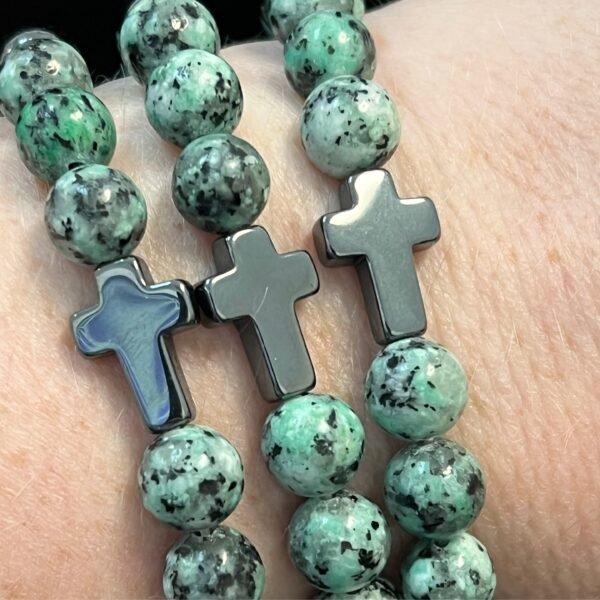 Hematite Cross Bracelet w/ African Turquoise
